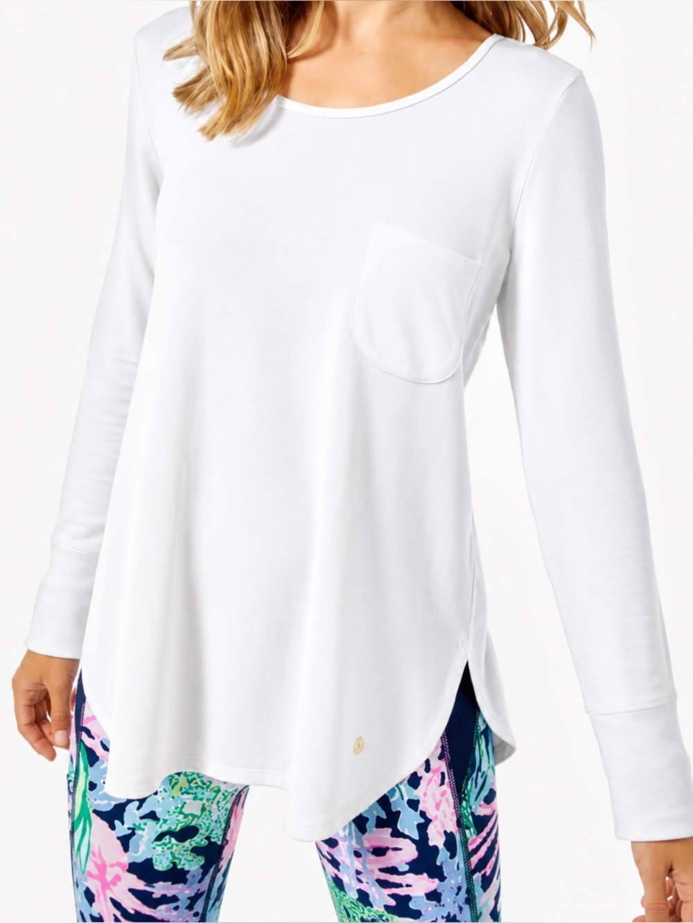 Lilly Pulitzer White Luxletic Kerah Long Sleeve Tee Super Soft Stretchy Top LG